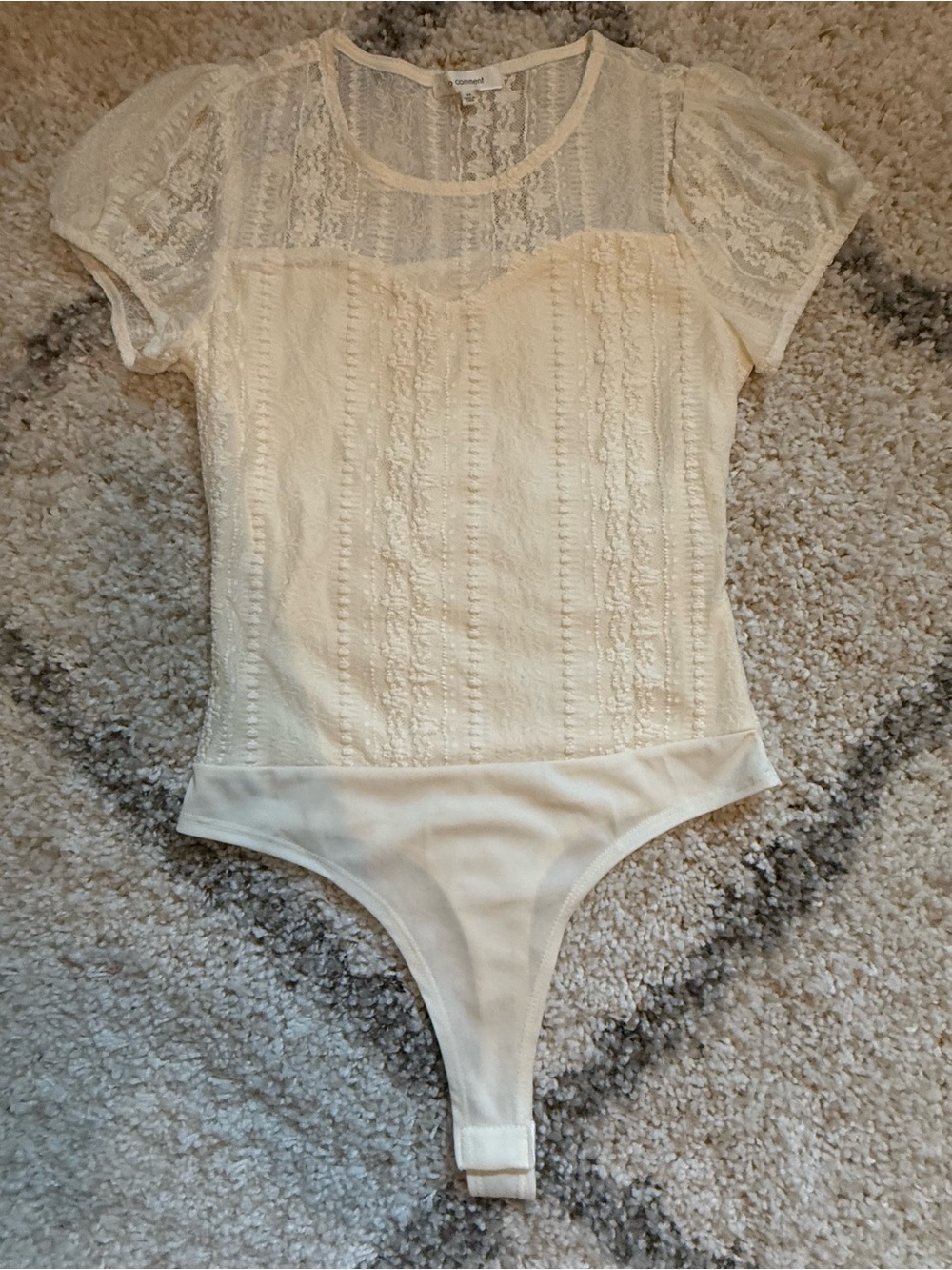 Women's Cream Bodysuit - Stretch Lacy and Nylon Blend